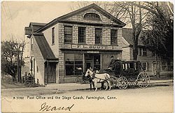 A stagecoach in Farmington; it was perhaps bound for Litchfield.